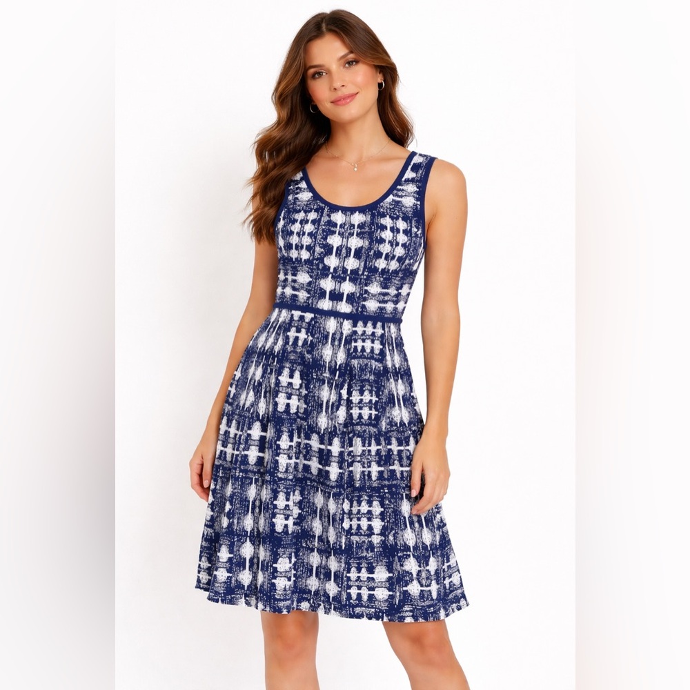 Carmen Marc Valvo Blue and White Sleeveless Sundress M